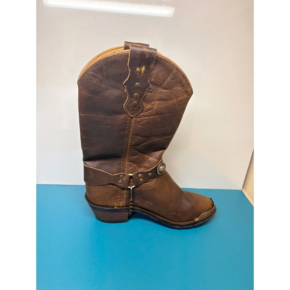 Old West Womens 8M Antique Brown Leather Harness Cowboy Boots